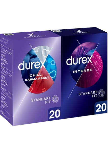 Chill Karma Paket Prezervatif 20’li + Durex Intense Uyarıcı Jelli ve Tırtıklı Prezervatif 20'li 1 Adet