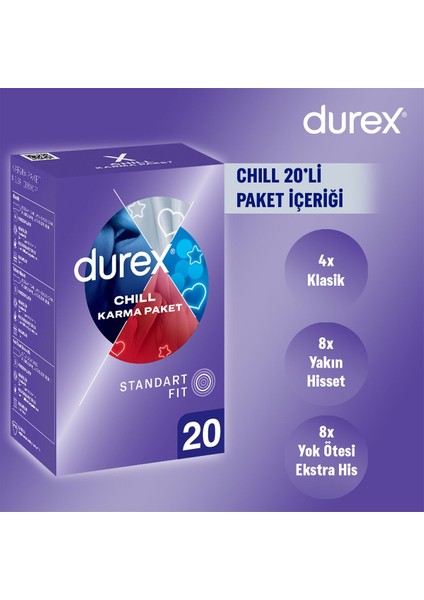 Chill Karma Paket Prezervatif 20’li + Durex Intense Uyarıcı Jelli ve Tırtıklı Prezervatif 20'li 1 Adet