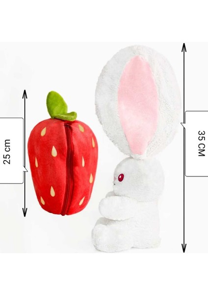 Luxury Sevgiliye Özel Hediyelik Çilek Tavşan Peluş Oyuncak 35 cm Özel Tasarım-Fermuarlı Yapısıyla 1 Adet modelleri