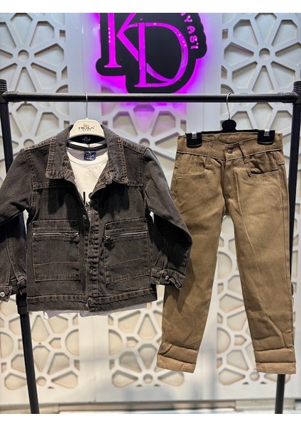 Erkek Çocuk Denim Ceket Tişört Pantolon Alt Üst Takım Bayramlık 3'lü