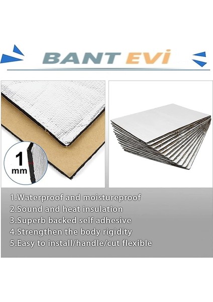 10 Adet 35x20cm Ziftli Oto Ses ve Su Yalıtım Pedi Folyolu Gürültü ve Nem Kalkanı Kendinden Yapışkanlı