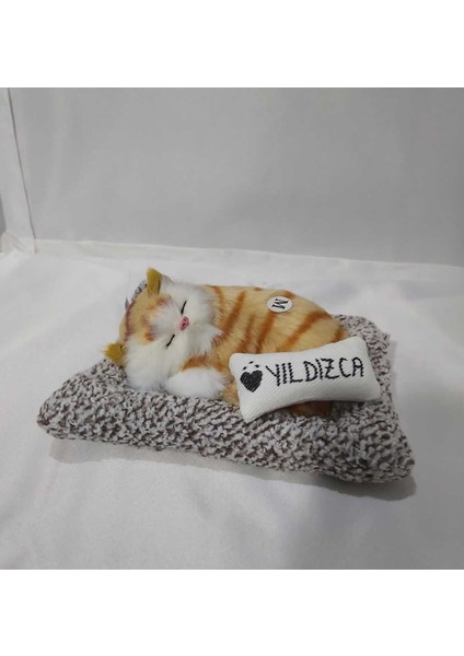 Luxury Ismini Belirlediğiniz Yatakta Uyuyan Sevdikçe Miyavlayan Dekoratif Peluş Oyuncak Kedi 1 Adet