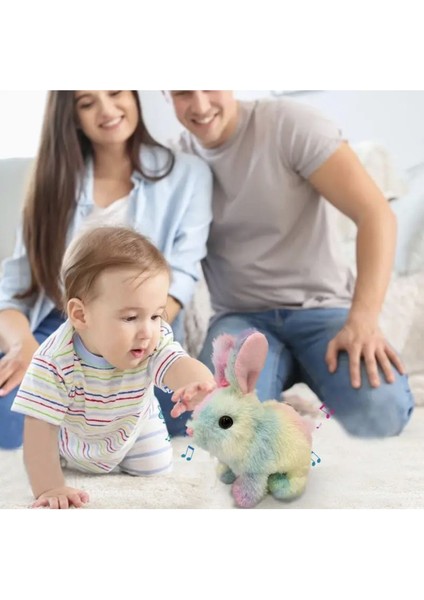 Luxury Sevimli Gökkuşagı Tavşan Pilli Sesli Hareketli Oyuncak 17 cm 1 Adet modelleri