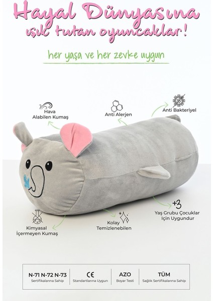 Luxury Fil Figürlü Peluş Oyuncak Yastık Yumuşak ve Sevimli 40 cm Rulo Gri Peluş Oyuncak 1 Adet modelleri