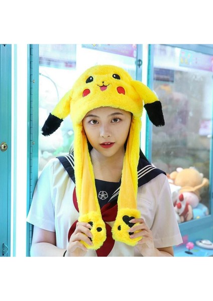 Luxury Kulakları Hareket Eden LED Işıklı Pokemon Go Pikachu Kulaklı Şapka & Peluş Oyuncak Tiktok Şapka 50CM 1 Adet