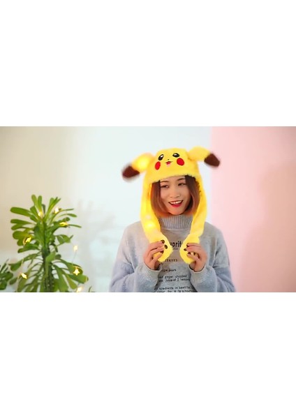 Luxury Kulakları Hareket Eden LED Işıklı Pokemon Go Pikachu Kulaklı Şapka & Peluş Oyuncak Tiktok Şapka 50CM 1 Adet