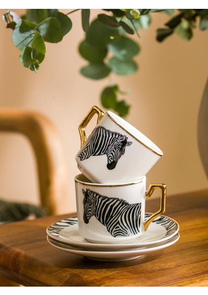 Lcw Home Zebra Baskılı 2 Kişilik Porselen Kahve Fincan Takımı 90 ml