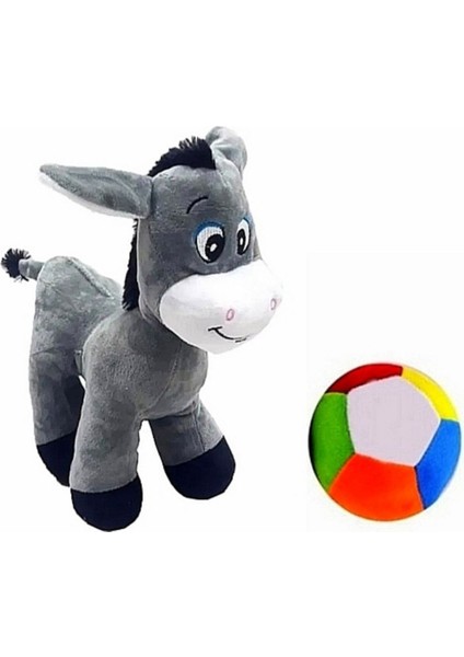 Luxury Peluş Eşek 25 cm ve Peluş Top - 2 Ürün 1 Arada Oyuncak 1 Adet