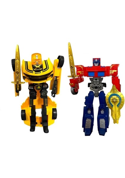 Luxury Kutuda Ikili Transformer Set Dönüşebilen Mega Set Kırmızı Sarı Robot Hem Araba Hem Robot 1 Adet