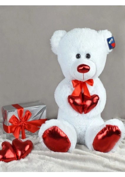 Luxury Peluş Ayı Sevimli Kalpli 85 cm Beyaz 1 Adet