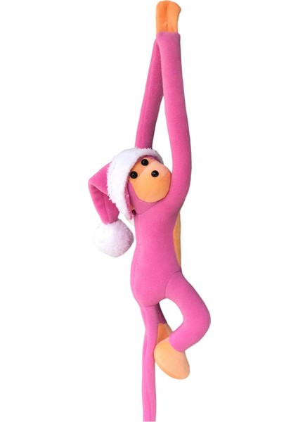 Luxury Pembe Şirine Şapkalı Peluş Oyuncak Maymun 70 cm 1 Adet