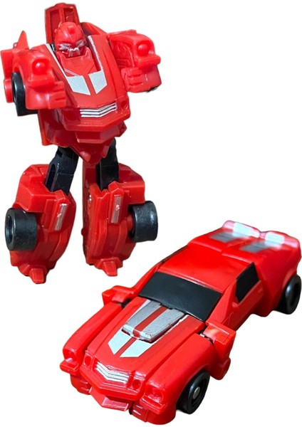 Luxury Super Warrior Mini Plastik Gövdeli Dönüşebilen Robot Araba 7.5 cm Kırmızı 1 Adet