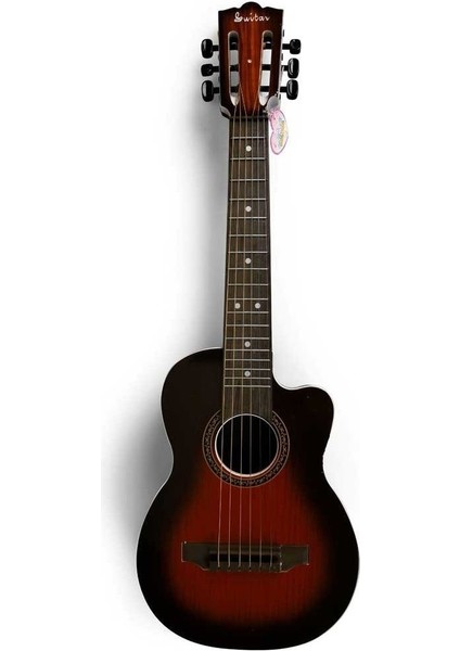 Luxury Aksur Ahşap Görünümlü Gerçek Telli Oyuncak Kahverengi Akustik Gitar 69 cm 1 Adet