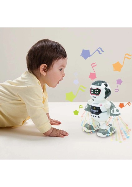 Luxury 3D Disko Işıklı ve Müzikli Dans Eden Elektronik Oyuncak Robot Piller Hediye 1 Adet