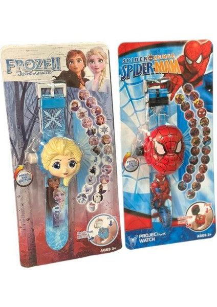 Luxury Spiderman Elsa Frozen Ikili Projeksiyonlu Saat 24 Farklı Resim Yansıtmalı 1 Adet