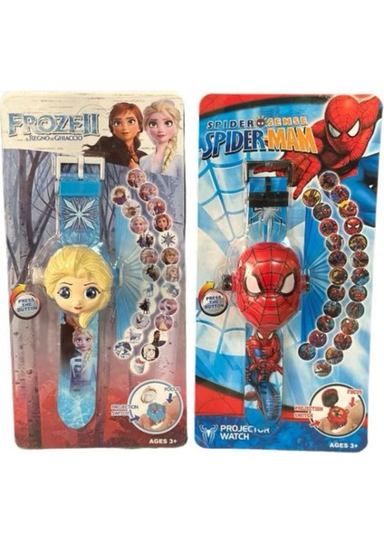 Luxury Spiderman Elsa Frozen Ikili Projeksiyonlu Saat 24 Farklı Resim Yansıtmalı 1 Adet