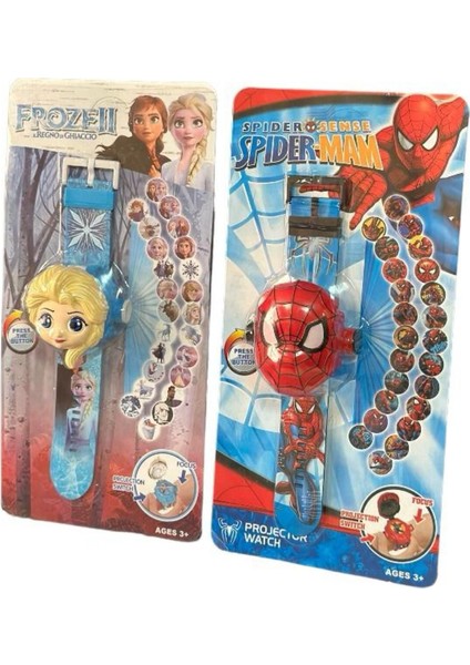 Luxury Spiderman Elsa Frozen Ikili Projeksiyonlu Saat 24 Farklı Resim Yansıtmalı 1 Adet