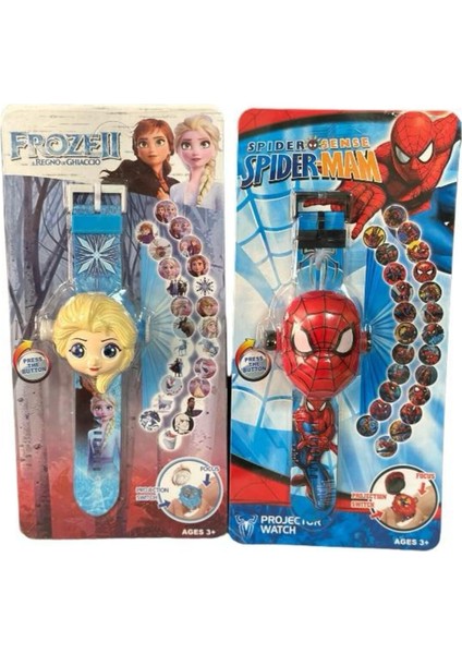 Luxury Spiderman Elsa Frozen Ikili Projeksiyonlu Saat 24 Farklı Resim Yansıtmalı 1 Adet
