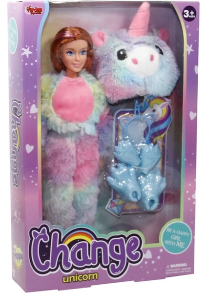 Luxury Hayvan Kostümlü Aksesuarlı 28 cm Bebek - Renkli Unicorn 1 Adet