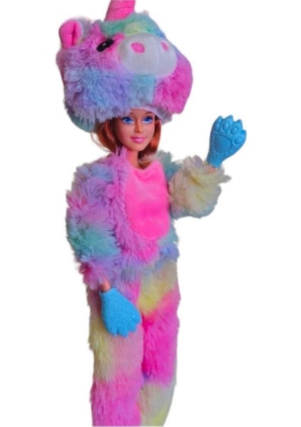Luxury Hayvan Kostümlü Aksesuarlı 28 cm Bebek - Renkli Unicorn 1 Adet