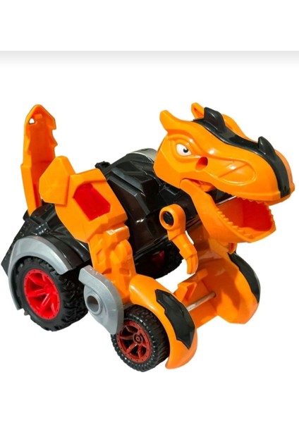 Luxury Trex Dinozor Figür Araba Sürtmeli Teker Robot Dinozor 15 cm Turuncu 1 Adet
