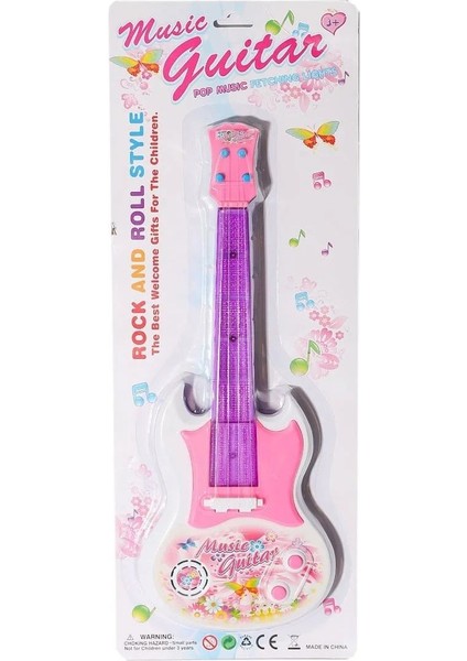 Luxury Karteleda Pembe Renk Pilli Müzikli Işıklı Oyuncak Rock Gitar 30304 1 Adet