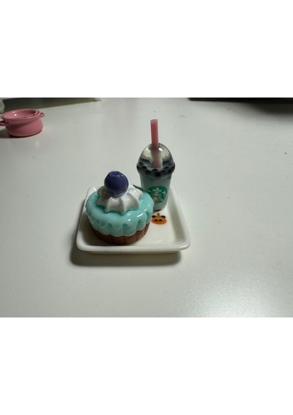 Luxury Minyatür Oyuncak Blueberry Turta Bubble Tea Seti 1 Adet