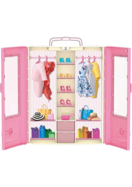 Luxury Giysi Dolabı - Taşınabilir Gardırop - Elbise+Ayakkabı+Çanta+Askılık+Barbie Gardırop Seti 1 Adet