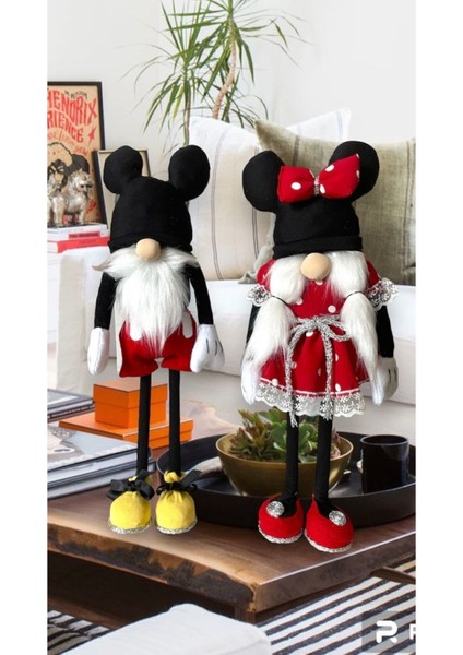 Luxury Hand Made Mickey ve Minnie Mouse Gnome Dekoratif Bebek 1 Adet