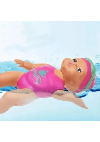 Luxury Denizde Havuzda Banyoda Su Kovasında Kendisi Yüzen Bebek Kurmalı 15 cm Oyuncak Bebek 801115 1 Adet