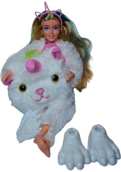 Luxury Hayvan Kostümlü Aksesuarlı 28 cm Bebek - Renkli Unicorn 1 Adet