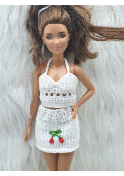 Luxury Kıyafet-Kirazlı Crop Takım-Etekli Crop Takım 2li Takım Oyuncak Bebek Giysisi -Çocuk Hediyesi 1 Adet