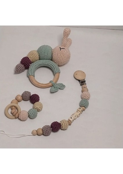 Luxury Baby Bliss %100 Organik Amigurumi Tirtil Dis Kasiyici ve Dogal Ahsap Emzik Zinciri 1 Adet modelleri