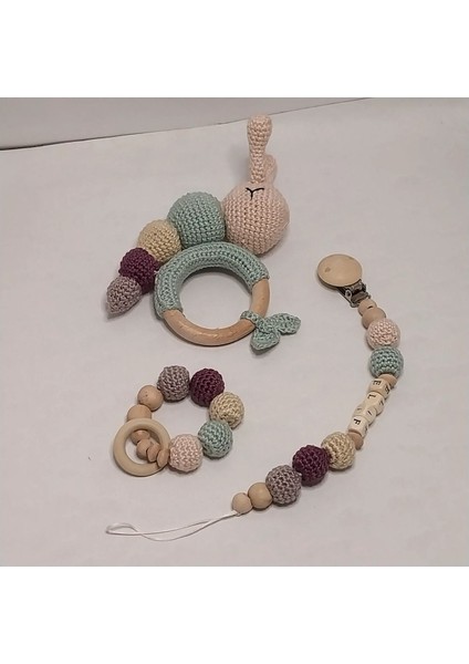 Luxury Baby Bliss %100 Organik Amigurumi Tirtil Dis Kasiyici ve Dogal Ahsap Emzik Zinciri 1 Adet fırsatları