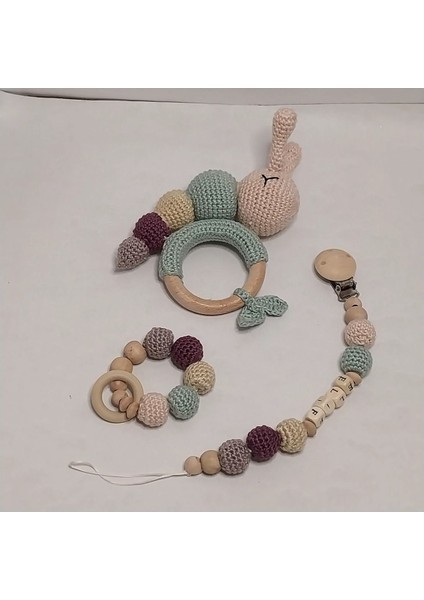 Luxury Baby Bliss %100 Organik Amigurumi Tirtil Dis Kasiyici ve Dogal Ahsap Emzik Zinciri 1 Adet indirimleri