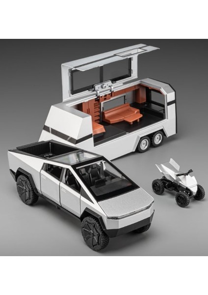 1:32 Tesla Cybertruck Karavan + Atv Model Oyuncak Araba (Yurt Dışından)