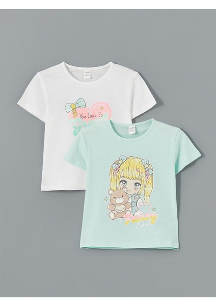 Lcw Kids Anime Baskılı Fiyonklu Kız Çocuk Tişört 2'li