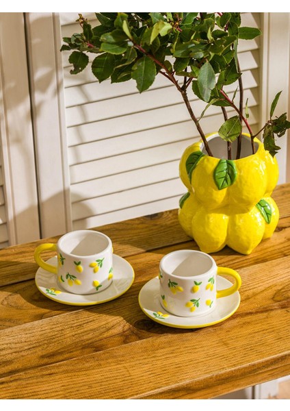 Lcw Home Limon Baskılı 2 Kişilik Seramik Kahve Fincan Takımı 100 ml