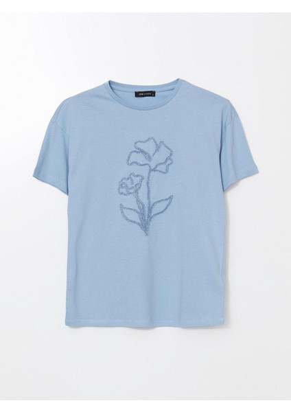 Lcw Vision Bisiklet Yaka Çiçekli Kadın Tişört indirimleri