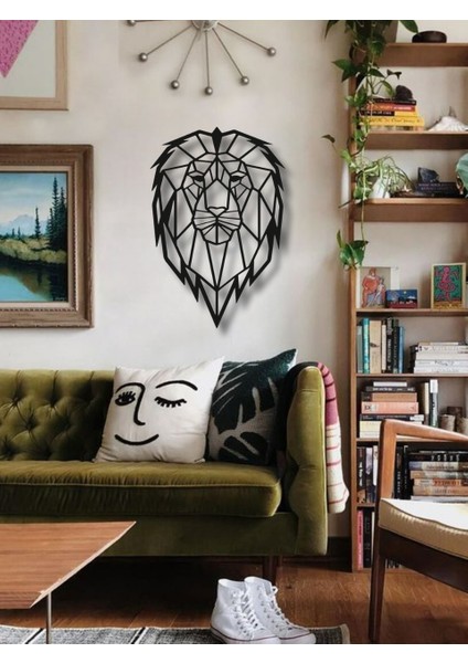 Geometrik Aslan Kafası Metal Duvar Dekoru
