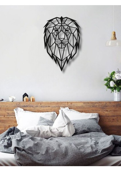 Geometrik Aslan Kafası Metal Duvar Dekoru