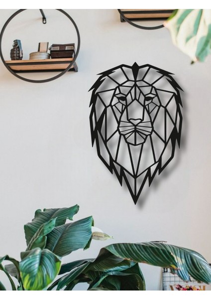 Geometrik Aslan Kafası Metal Duvar Dekoru