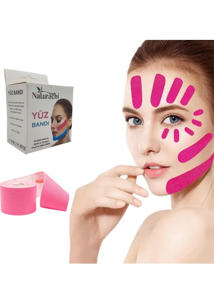 Beauty Tape Yüz Yogası Için Kinesio Tape Face Tape Yüz Germe Bandı Pembe Renk