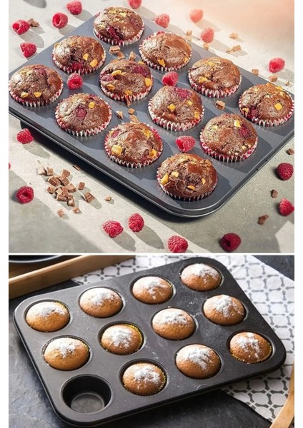 Muffin Kalıbı 12'li + 24'lü Kek Kurabiye Cupcake Muffin Kalıbı Fırın Kapsül Tepsisi