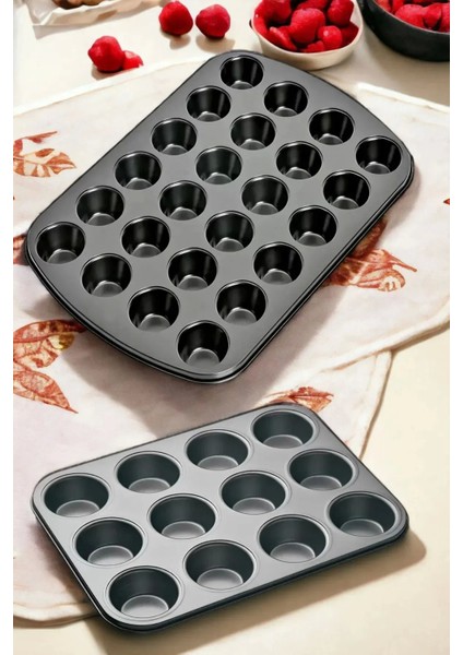 Muffin Kalıbı 12'li + 24'lü Kek Kurabiye Cupcake Muffin Kalıbı Fırın Kapsül Tepsisi