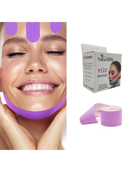 Beauty Tape Yüz Yogası Için Kinesio Tape Face Tape Yüz Germe Bandı Mor Renk