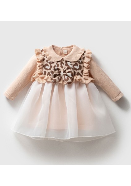 Leopar Detaylı Kız Bebek Elbise