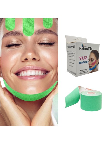 Beauty Tape Yüz Yogası Için Face Tape Yüz Germe Bandı Yeşil Renk