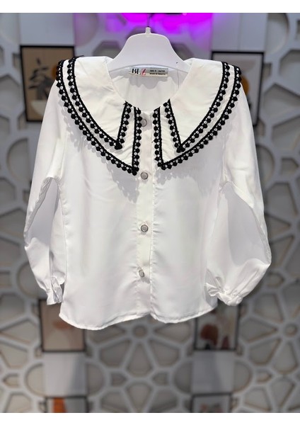 Kız Çocuk Bebe Yakalı Işlemeli Gömlek ve Deri Siyah Etek Alt Üst Takım modelleri