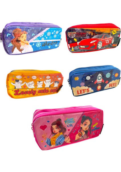 KL24-07 Desenli 2 Gözlü Kalem Çantası